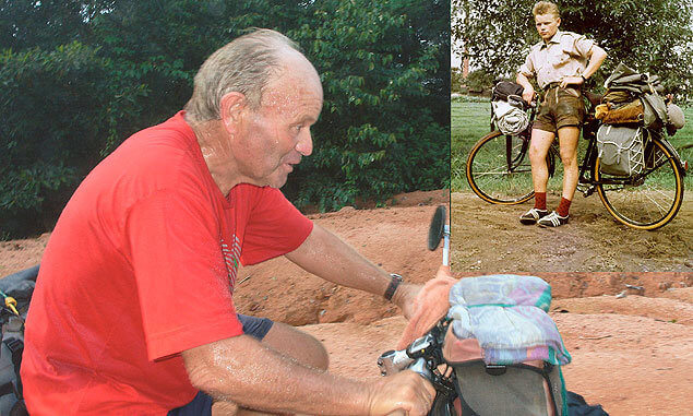 Cụ ông 77 tuổi Heinz Stücke đạp xe từ khi còn là một thanh niên (ảnh góc trên bên trái) - Ảnh: weltsichten.de