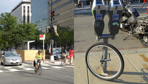 Đi xe đạp ở DC và bánh xe được khóa riêng để chống trộm